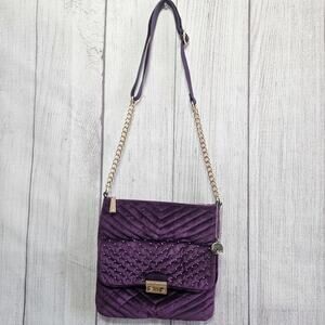 Big Buddha Quilted Purple Velvet Studded Crossbody Purse